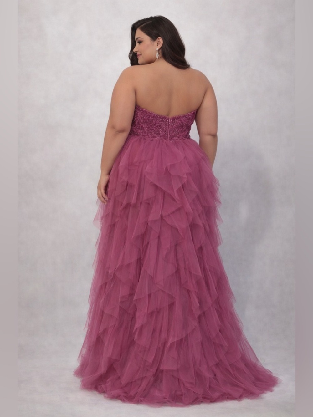 Fashion Nova Plus Size Strapless Ruffled Tulle Gown in Deep Magenta Size 3XL - Picture 2 of 3